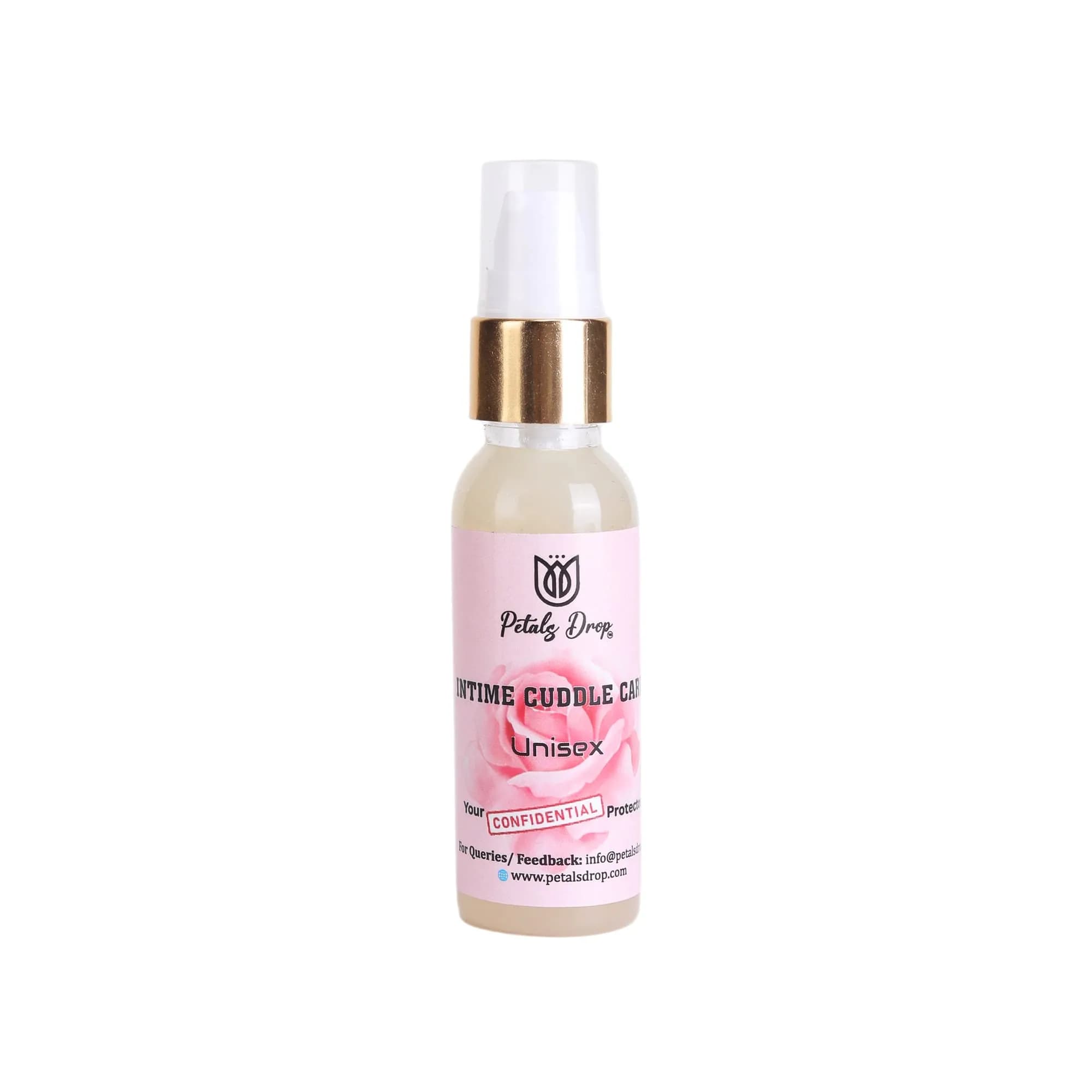 Rose fragrance spray bottle with cap on white